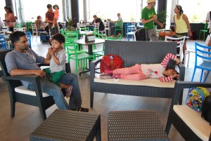 Our long wait at the Airlie Beach Ferry terminal